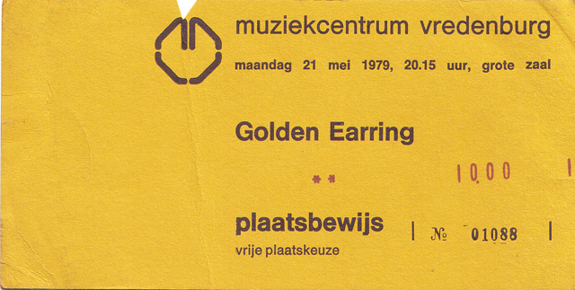 Golden Earring show ticket#1088 May 21, 1979 Utrecht - Muziekcentrum Vredenburg